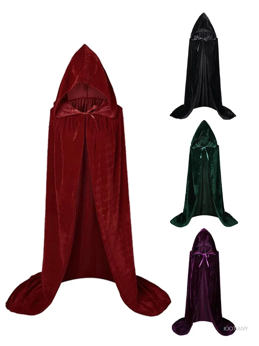 هالوين Pleuche المخملية عباءة الرأس مقنعين القرون الوسطى زي الساحرة ويكا مصاص دماء زي الهالوين التأثيري كيب لعيد الميلاد