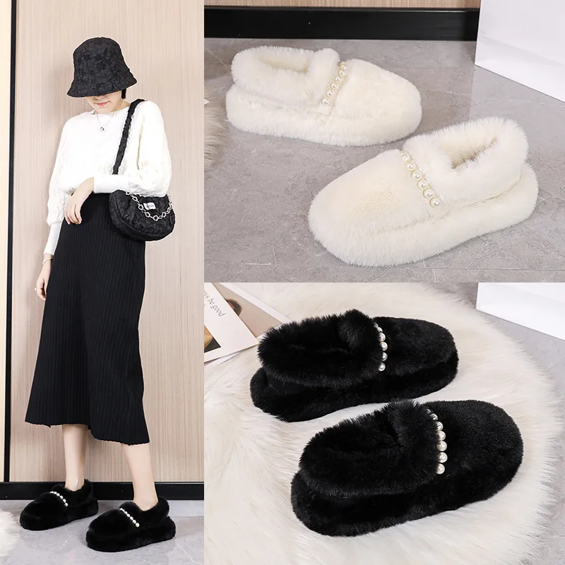 2022 Winter Women Loafers Lambs wool shoes Hot Woman Flats Slip on Shoes Luxury Fur Plush Warm Ladies Shoes sapatos femininos