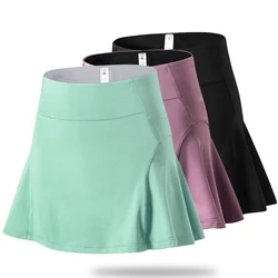 Women Solid Color Tennis Badminton Skort Exercise Yoga Skirt Quick Dry Double-Layer High Waist Shorts Skirt Custom Logo