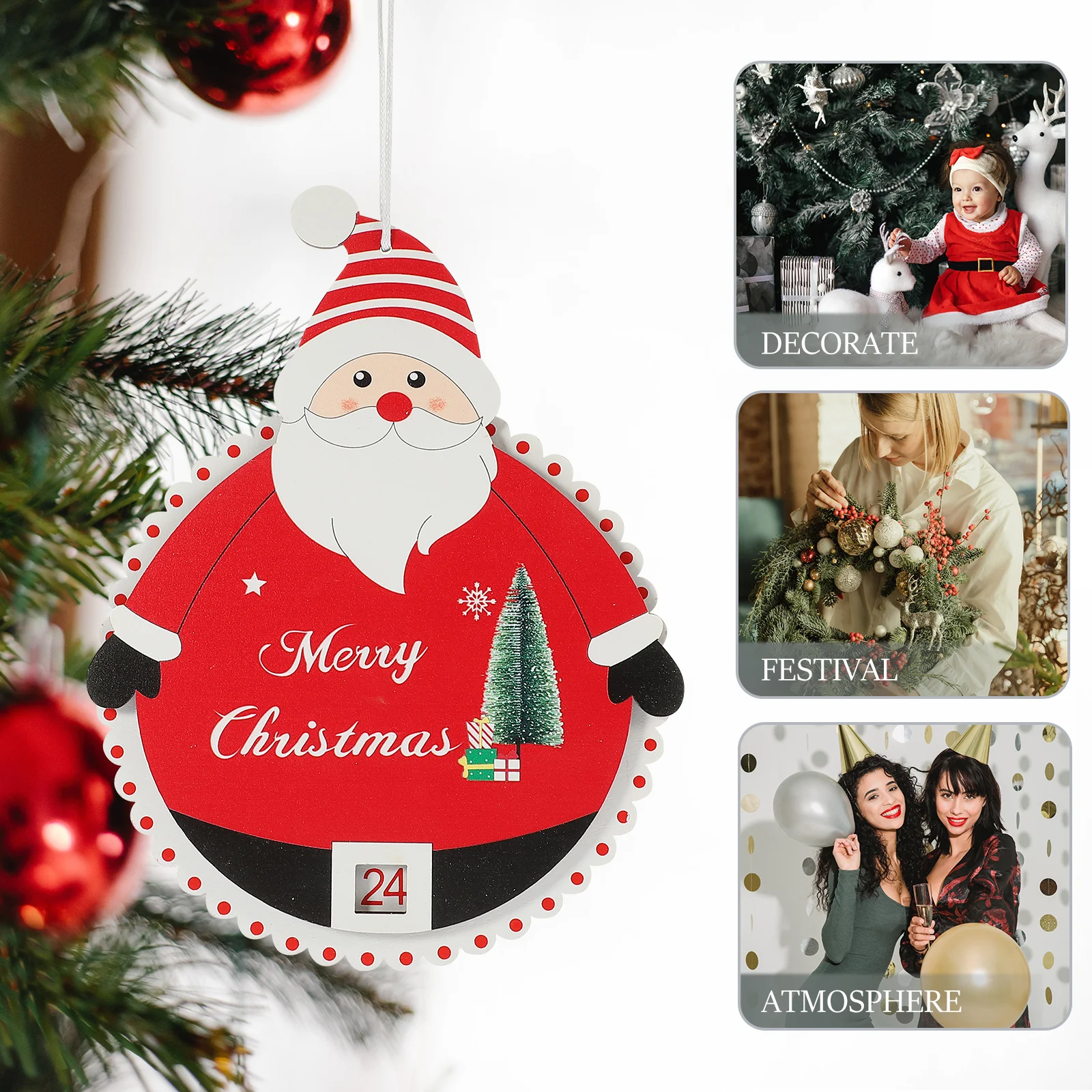 

Christmas Wooden Advent Calendar Pendant Hanging Decor for Wall Door Tree DIY Countdown Ornament Xmas Party Home Garden