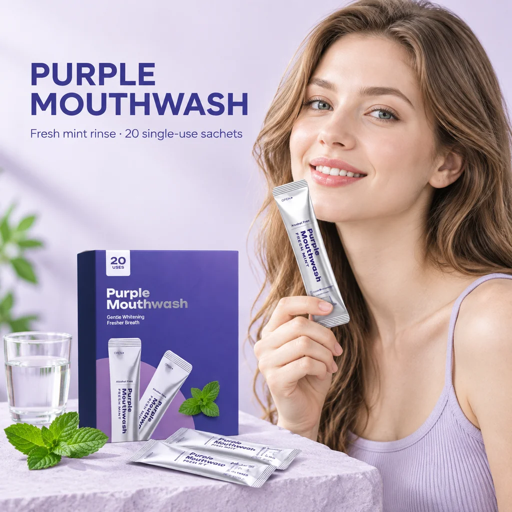 Portable Mouthwash Sachets Fresh Mint Alcohol Free Freshens Breath Gentle Oral Care for Women Men Travel Office After Meals Dail