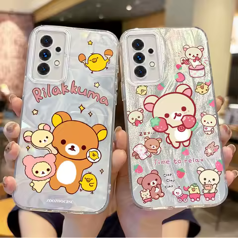 Popular Cartoon Rilakkuma Phone Case For Samsung Galaxy S25 S24 S23 S22 S21 Plus Ultra S24 FE A73 A72 A55 A54 A53 Gradient Cover
