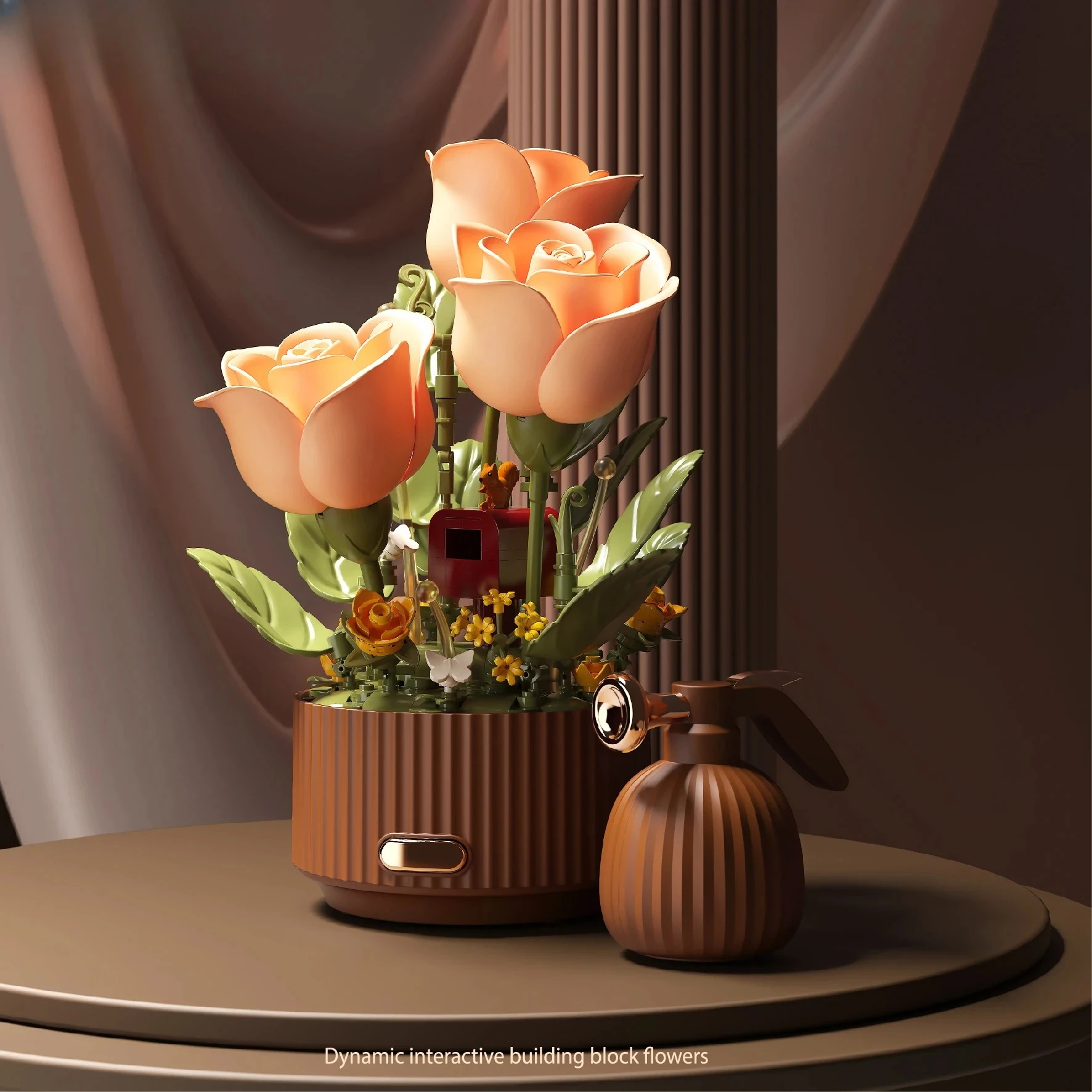 

Dynamic Building Block Flower Electric Assembly Rose Bouquet Fairy Atmosphere High-end Decoration For Girl Handmade Wedding Gift