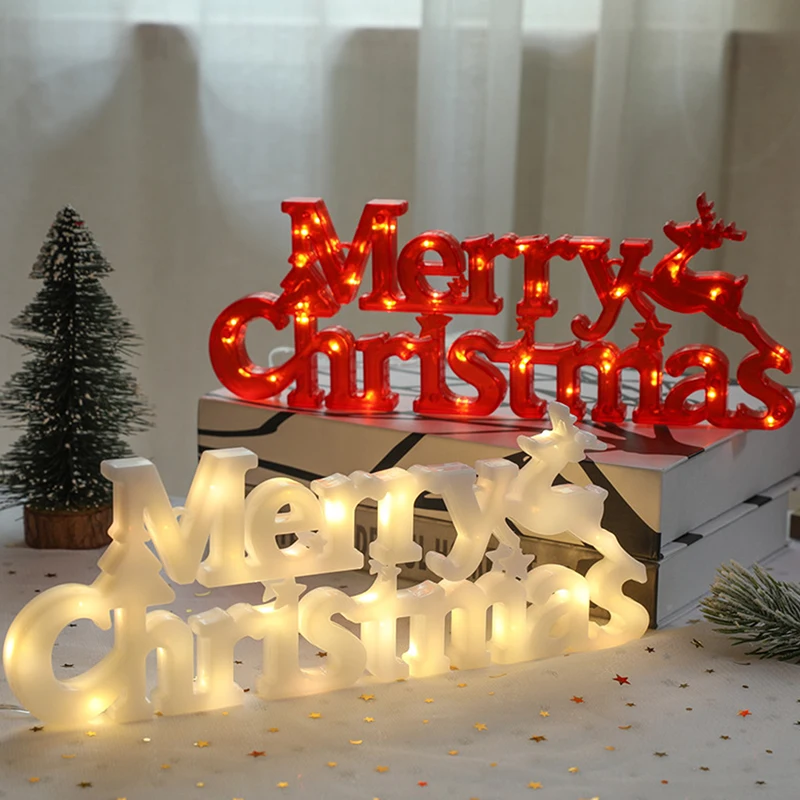 Christmas Decoration 2024 New Year Xmas Merry Christmas LED Letter Tag Light String Fairy Garland Christmas Home Decoration