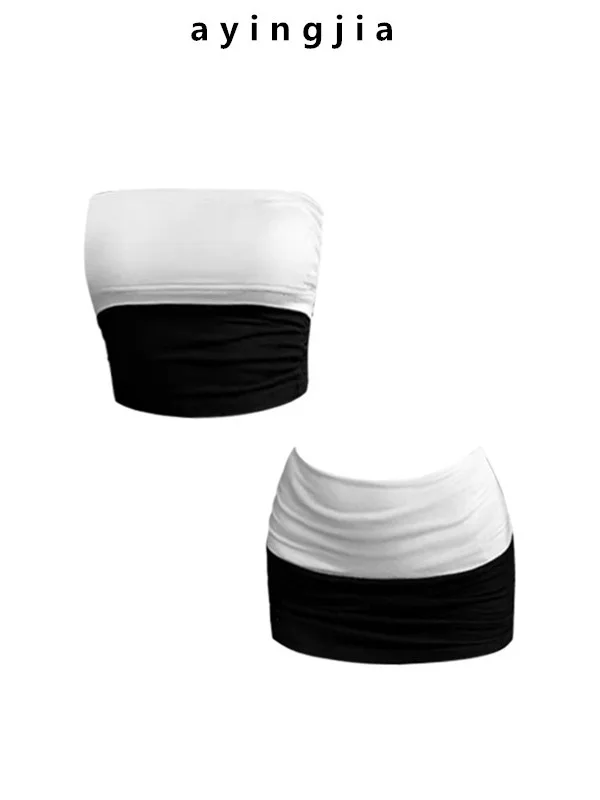 

Комплект из укороченного топа и юбки Spicy Girl: облегающий костюм из двух предметов с высокой талией для повседневной носки, весенняя мода, большие размеры