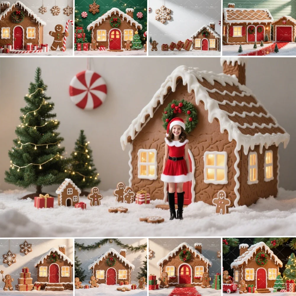 

Christmas Gingerbread House Backgrounds For Photographs Candy Cane Snowflakes Kids Birthday Decorations Photography Backdrop