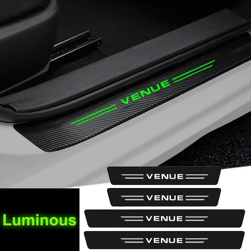 For Hyundai Venue Logo Luminous Car Door Sill Scuff Plate Carbon Fiber Stickers Protector Film Trunk Threshold Waterproof Decals