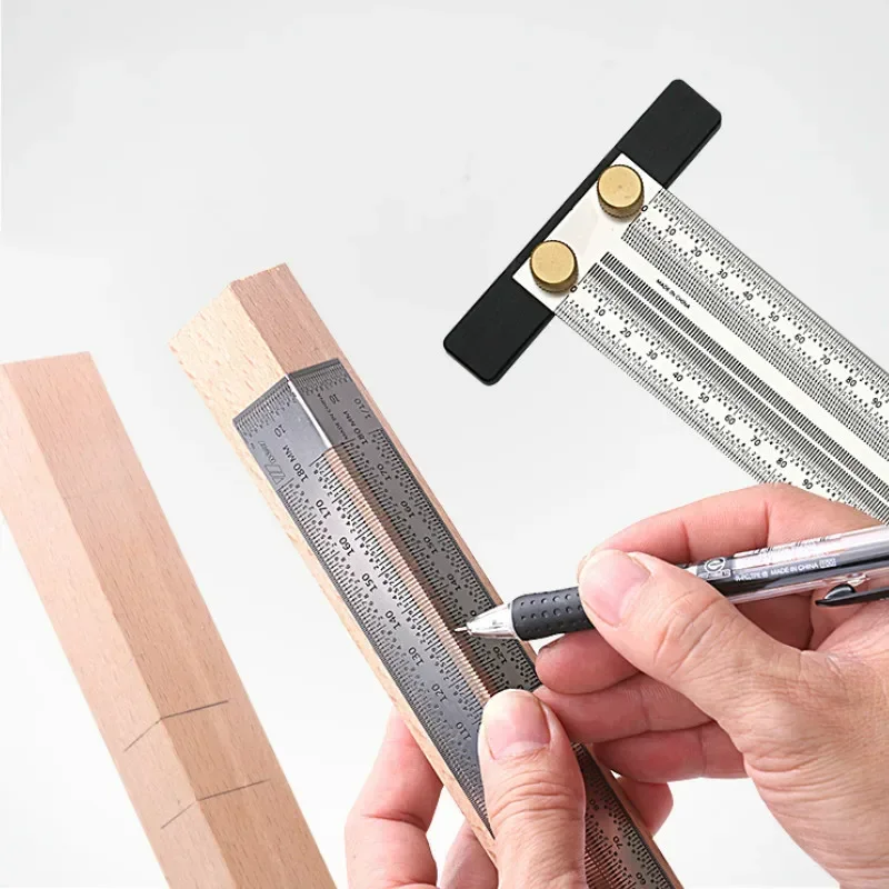 T-Type Hole Ruler High-Precision Scale Ruler Stainless Woodworking Scribing Mark Line Gauge Carpenter Measuring Tool