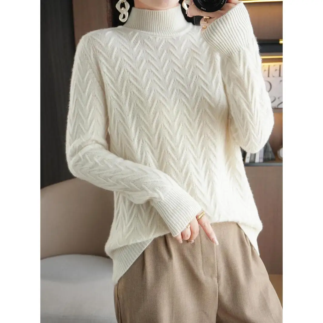 

Autumn Winter New Women's Camere Sweater Loose Twist ved High Collar Knitted Thiened Woolen Knitwear Base irt