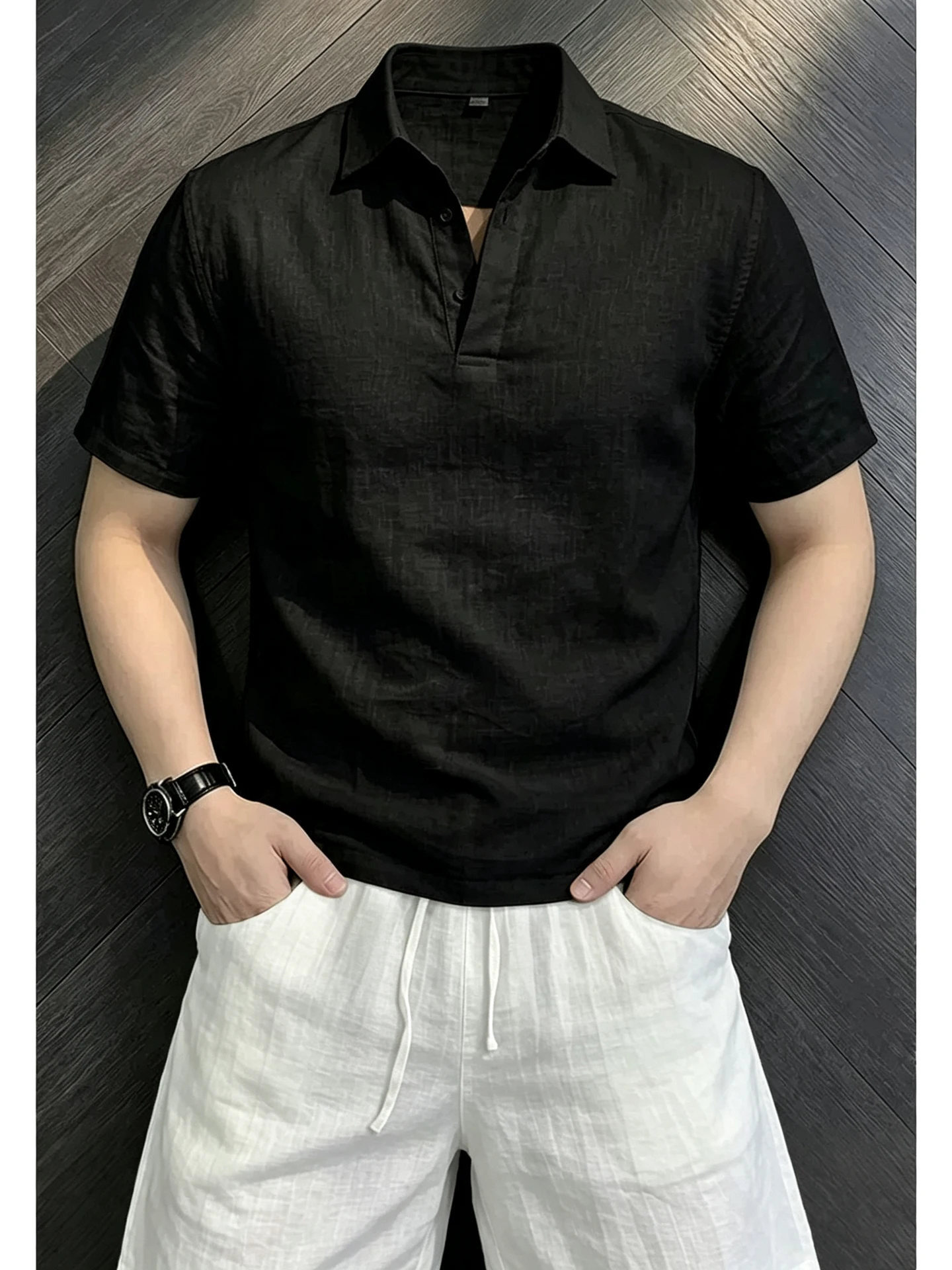 화이트 린넨 반팔 셔츠 세트 남성 여름 얇은 통기성 속 - Linen Shirt Breathable 리뷰 및 가격