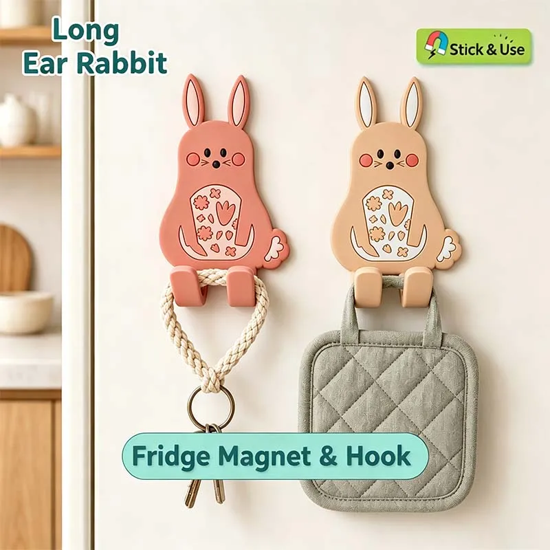 1/2pcs Cute Rabbit Magnetic Fridge Hook Bendable Leg Refrigerator Magnet Key Hanger Home Kitchen Storage Punch-Free