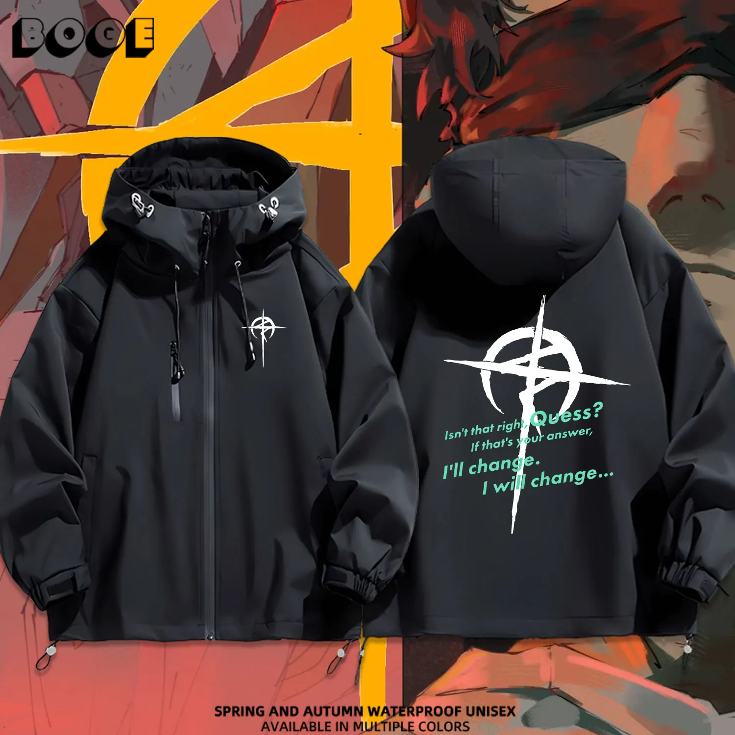 

Повседневная куртка с капюшоном из водонепроницаемого полиэстера для активного отдыха, в стиле мобильного костюма, с аниме-принтом Hasevi