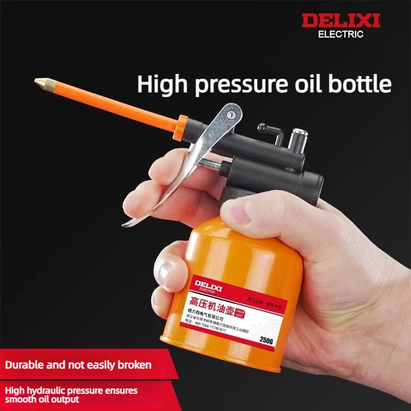 Delixi Oil Can 300ml Plastic High-Pressure Long Nozzle Lubrication Oil Sprayer for Machinery Anti-Rust Lubricating Tool