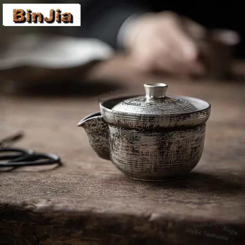 130ml Handmade Gilt Silver Tea Pot Household Filter Hand Grasp Pot Antique Tea Maker Kettle Japanese Tea Set Decoration Gifts