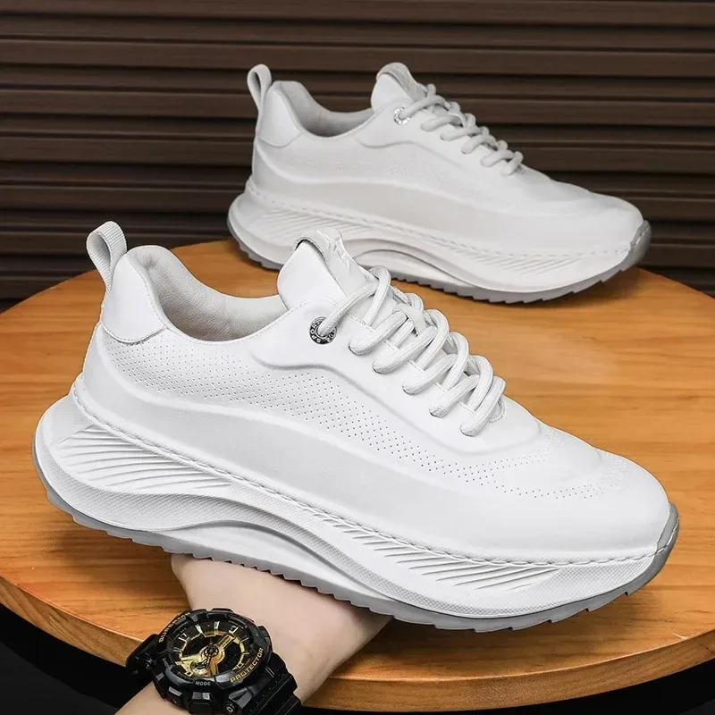 

New Sneaker for Men Fashion Leather Casual Shoes Lace-up Platform Shoes Outdoor Thick Sole Sport Running Shoes Кроссовки Мужские