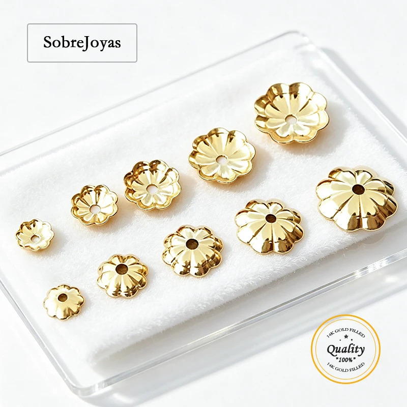 14K Gold Filled Flower Bead Cap for Bracelet Making Seamless Jewelry Crafting Supplies