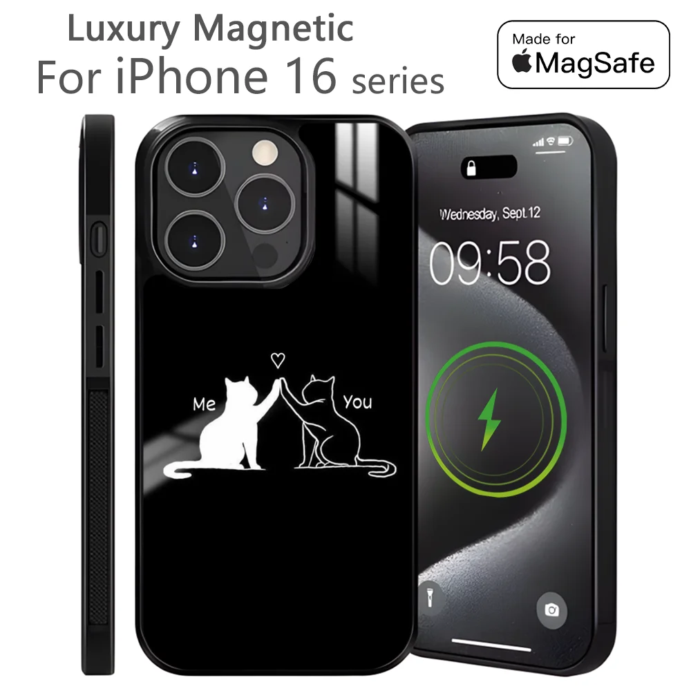 

Cute simple lines cat couple Phone Case For iPhone 16 15 14 13 12 11 Pro Max Plus Mini Magnetic Magsafe Wireless Charging Cover