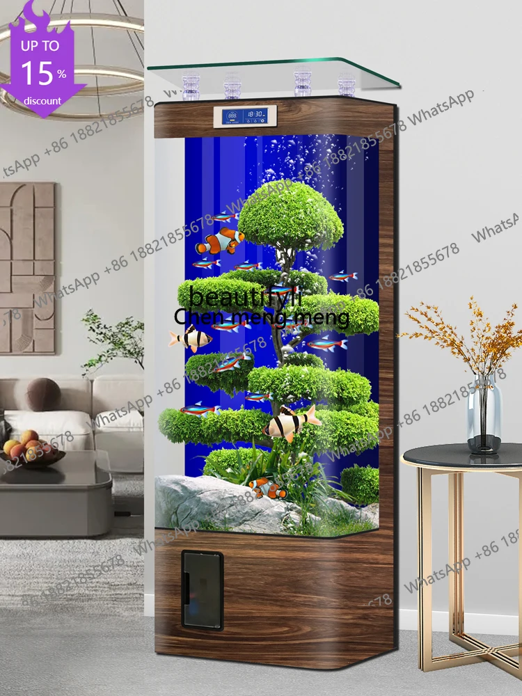 

Integrated Fish Tank Living Room Vertical TV Cabinet next to Aquarium Ecological Glass Intelligent Fish GlobezG185