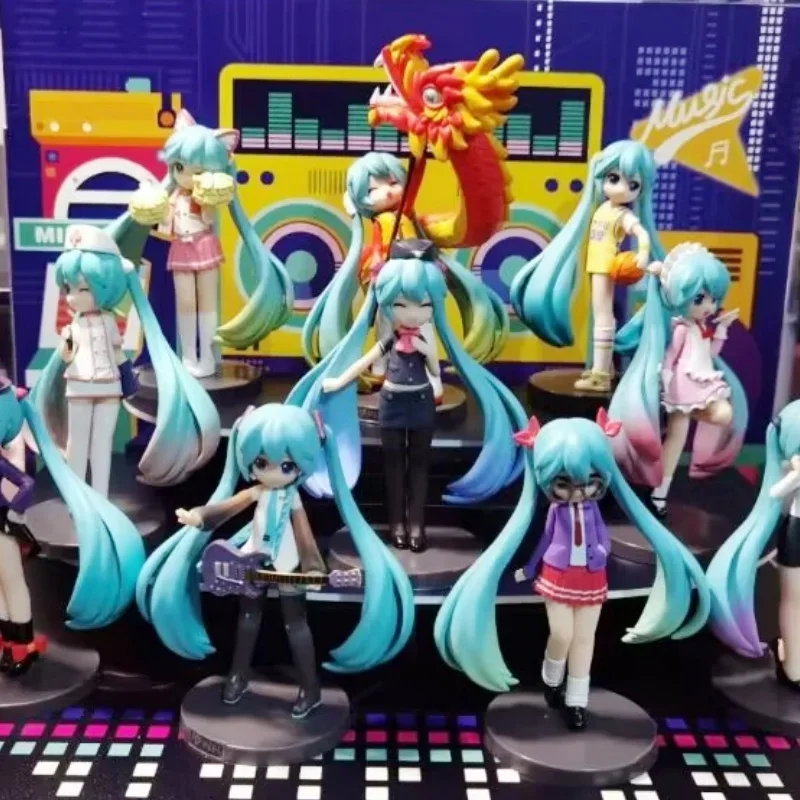 Bandai-Desenho Anime Hatsune Miku, Série de Modelos, Cena de Carreira, Decoração Genuína em PVC, Brinquedos Presente, 10cm-14cm