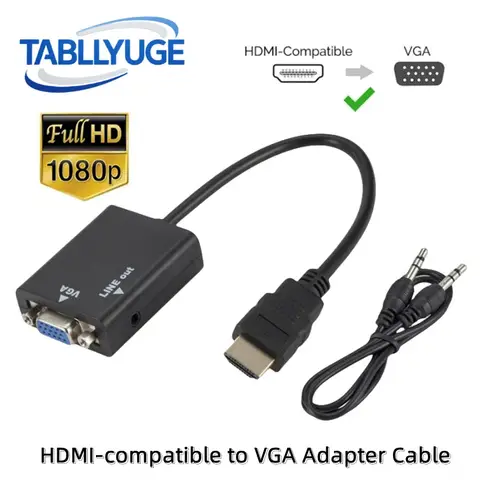 Adapter HDMI-compatible to VGA With Audio Cable Converter HD1080P for PC Laptop to HDTV Projector HDMI-compatible to VGA Adapter