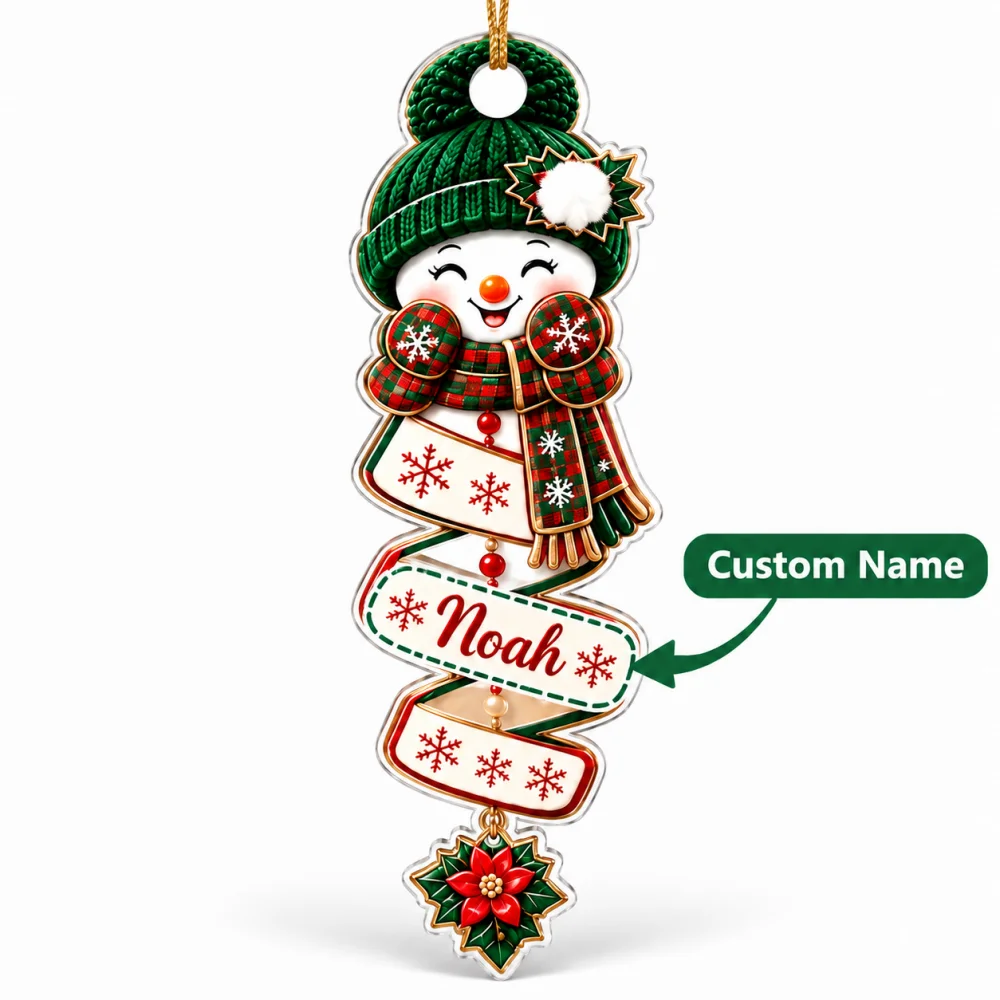 2D Flat Personalized Twisted Ribbon Snowman Acrylic Christmas Ornament Custom Name Xmas Tree Hanging Pendant Winter Holiday Gift - view 5