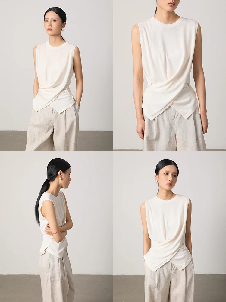 

Vimore Women's Ruched Waist Svel T-irt round Ne Knitted Top Silk Lyocell Fabric Comfortable Fit Summer Faion