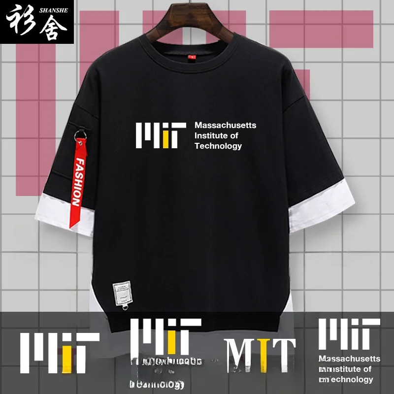 

Футболка MIT Campus Memorial ort Sve T-irt ex Five Sve Clothing, хлопковая, трикотажная, с геометрическим принтом, круглым вырезом, свободного кроя