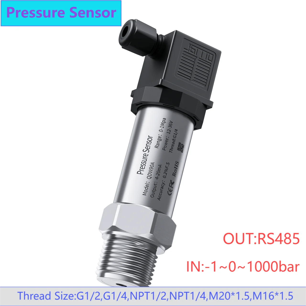 

RS485 pressure sensor transmitter for water oil fuel gas air pressure transducer hydraulic 2.5bar 16bar 1bar 0.1bar sensor G1/4