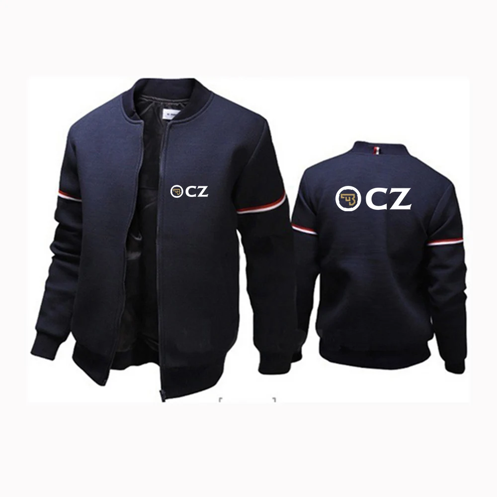 2024 Spring Autumn CZ Ceska Zbrojovka Czech Firearms Logo Print Trendy Zipper Loose Coat Men's Outdoor Solid Color Flight Jacket