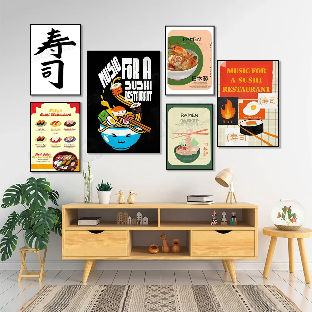Japanese food - ramen poster, sushi, music lyrics food print for sushi restaurant, modern kitchen japanese aesthetic poster,
