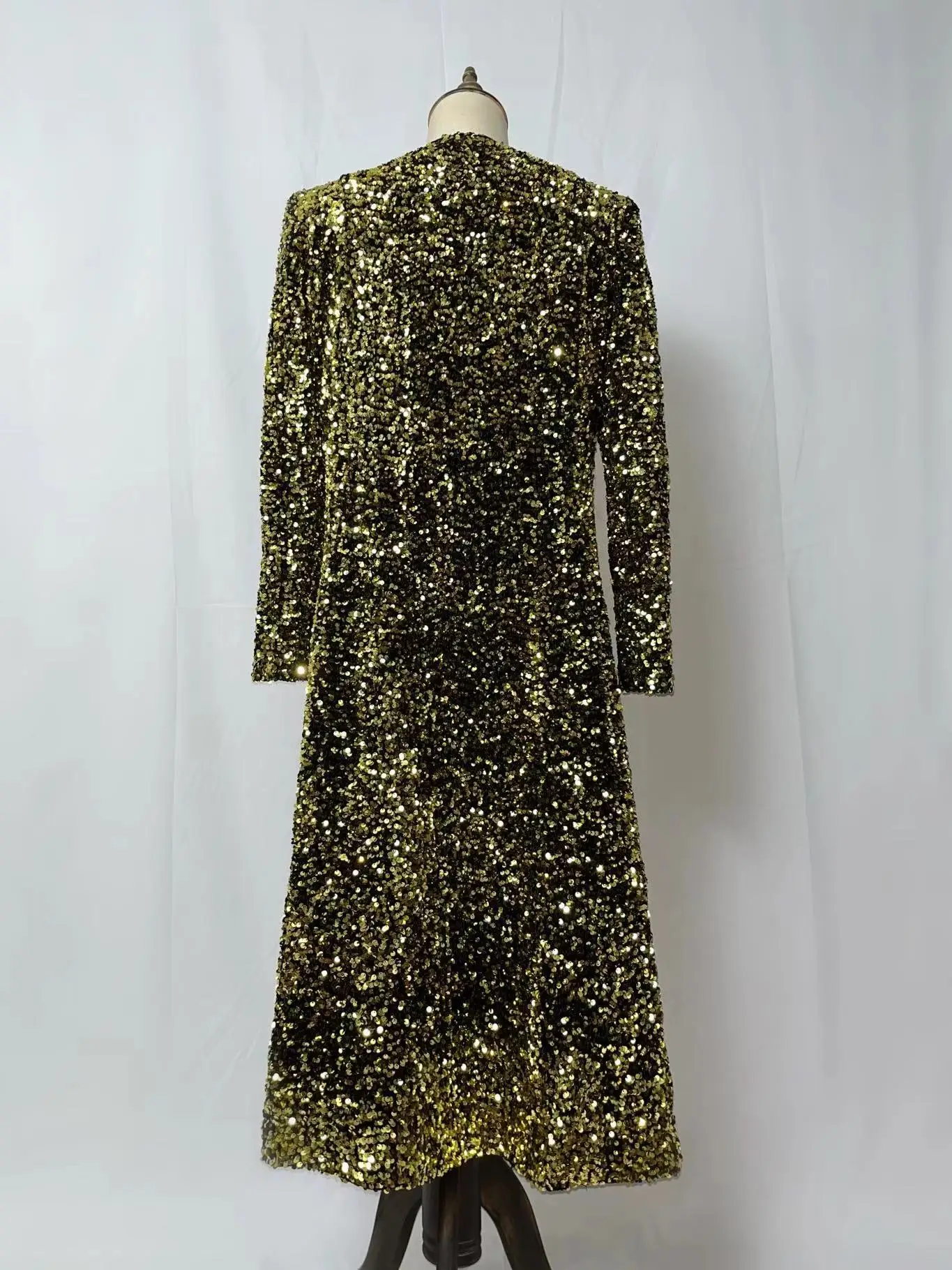 Nightclub Bar Shiny Long Coat Star Show Gold Sequins Outerwear Catwalk Glitter Overcoat Male Singer performance Outfit