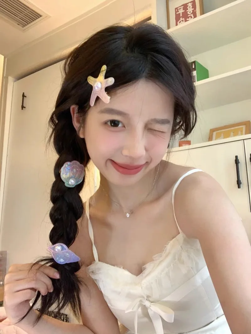 Ocean Star Girls Hairpins Cute Shell Pearl Bangs Side Clip Fantasy Conch Hair Clips Starfish Barrettes Simple Hair Accessories