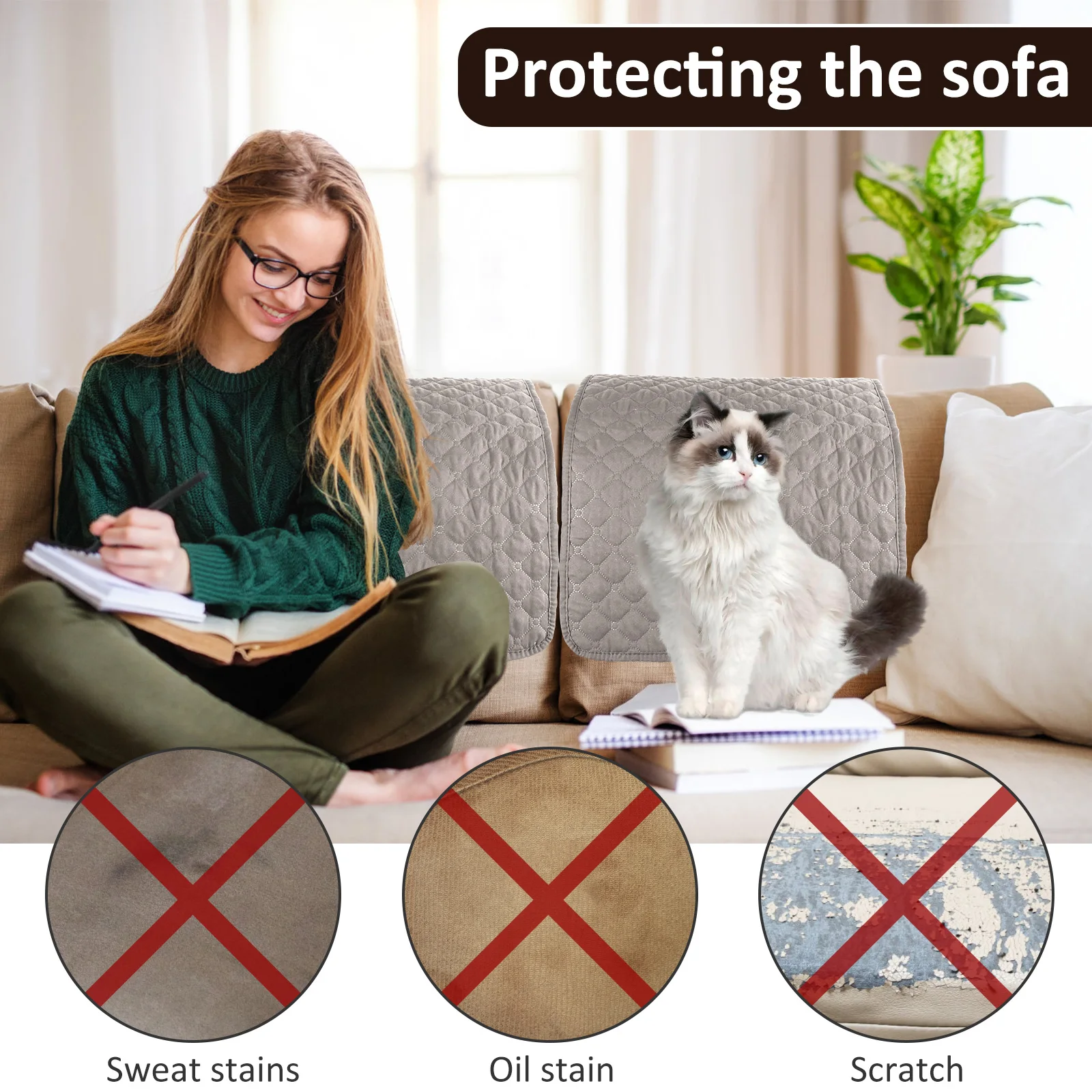 3/5Pcs Sofa Headrest Cover Soft Polyester Recliner Headrest Protector Wear Resistant Recliner Headrest Mat Anti-Fade Sofa Pads