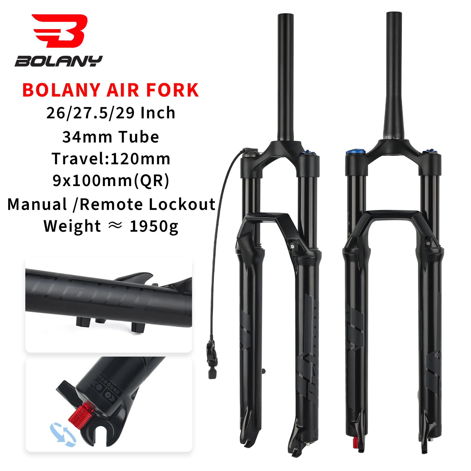 BOLANY 34mm Damping MTB Bicycle Front Fork XC Superior Shock Absorption and Stable Control 27.5/29 Inch Mountain Bike Air Fork