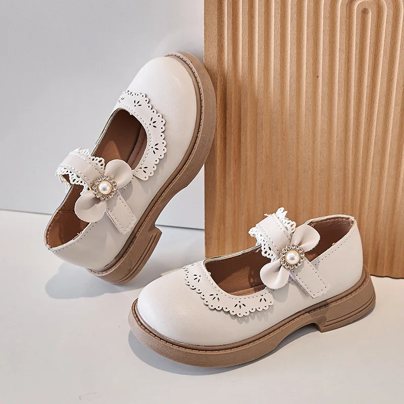 

Girls Leather Shoes Wedding Party Spring Autumn Brand New Kids Flats Pearls Ankle Strap Chic Sweet Princess School Shoes J211