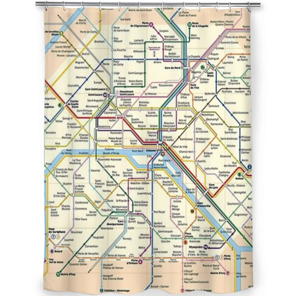 Paris METRO Map Shower Curtain Landscape Bath Curtain With Hooks for Bathroom waterproof scenery