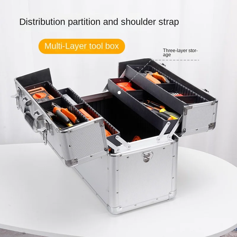 Multi-Layer Double Open Toolbox Repair Seam Hardware Layering Organizing Storage Box Electrician Portable Trolley Case with