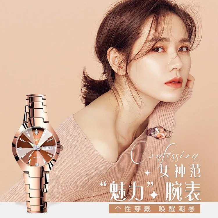 Reloj de marca de lujo para mujer, relojes de cuarzo a la moda de acero inoxidable dorado para negocios, reloj de pulsera para mujer