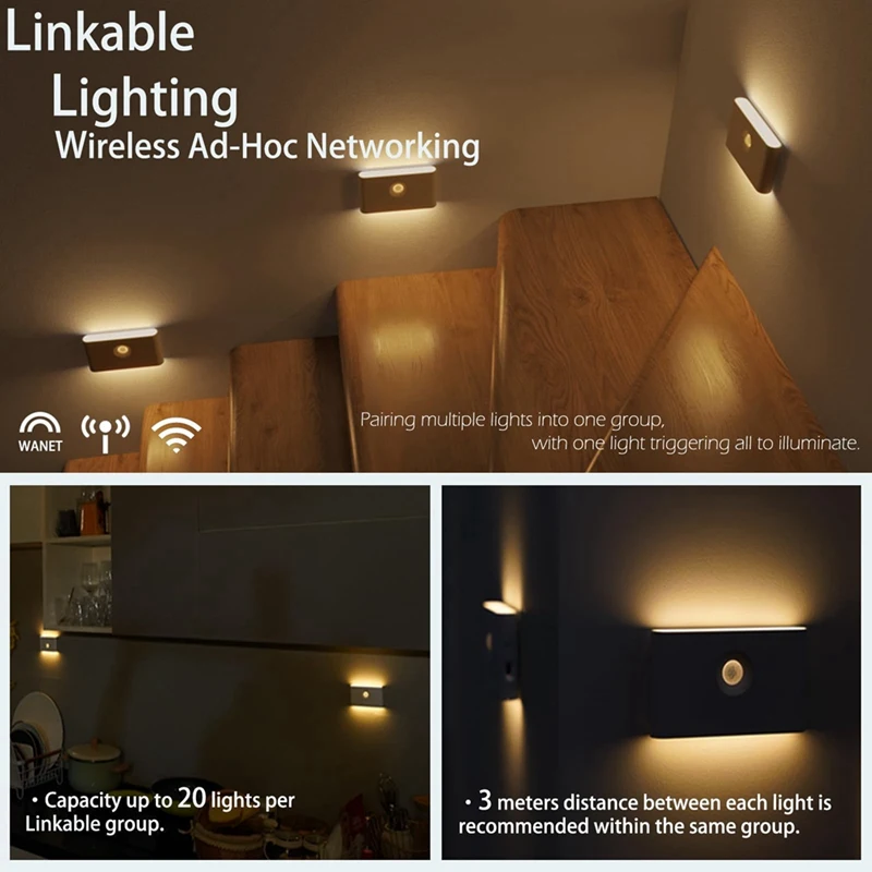 Rechargeable Motion Sensor Smart LED Night Light Eye Protection Bedside Lamp For Bedroom Corridor Cabinet Lighting