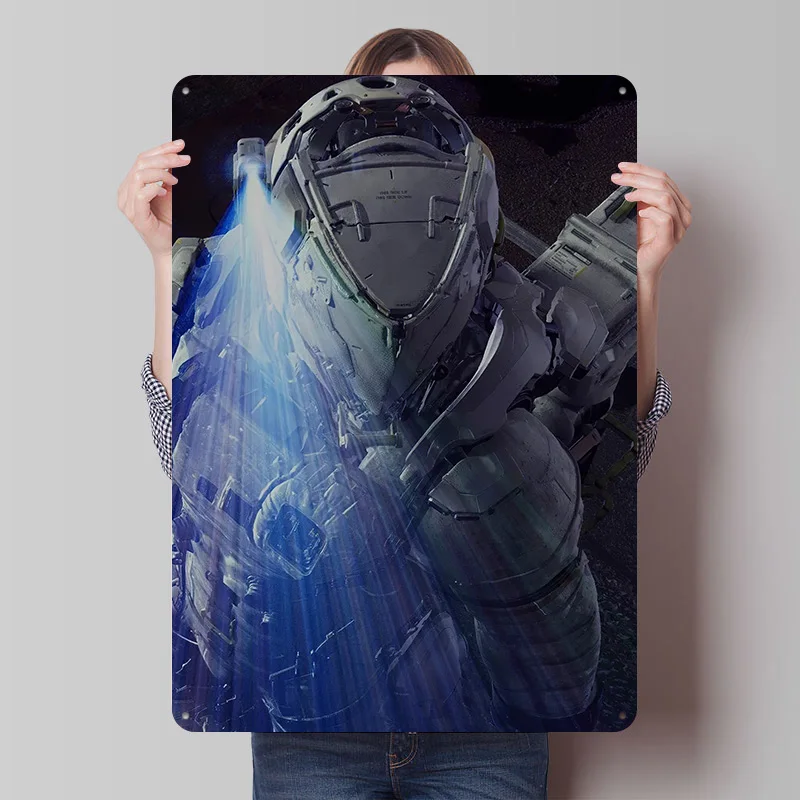 Pragmata Futuristic Armored Soldier Poster Customized Vintage Metal Signs Wall Art Retro Tin Plaque for Home Decor Accessories