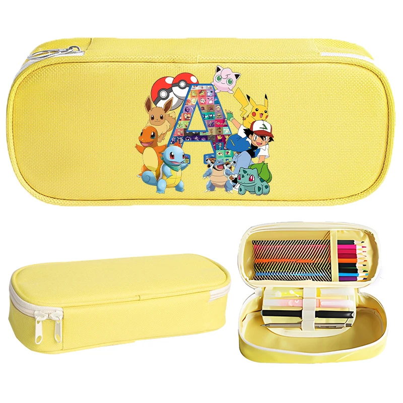 Pokemon Pikachu Pencil Bag for Students Anime Cartoon Letter A-Z Pen Case Boys Girls High-capacity Stationery Storage Box Gifts