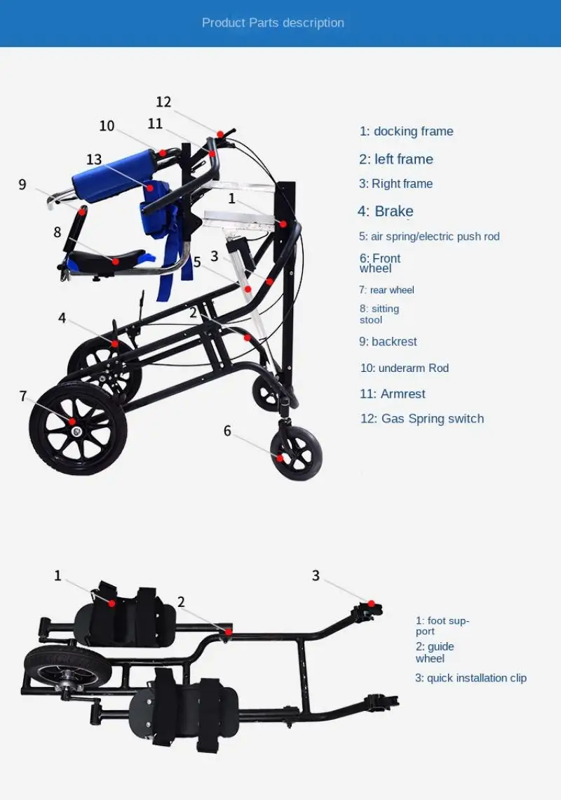 Multifunctional Walking Aid Hemiplegic Patient Lower Limb Training Automatic Height Adjustment Standing Frame with Wheels