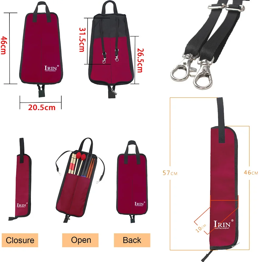 IRIN Trommelstock-Tasche, schwarz, Oxford-Stoff, verdicktes, farbenfrohes Etui, wasserdichte Handtaschen, Trageriemen, Percussion-Zubehör – Detail 1