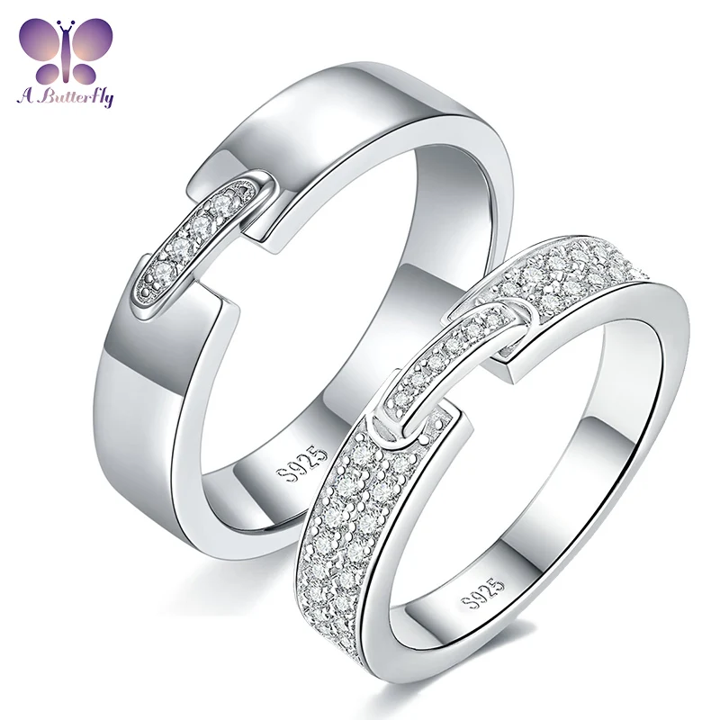 

AButterfly 100% 925 Sterling Silver Moissanite Couple Wedding Ring Anniversary Gift Fine Jewelry High Quality