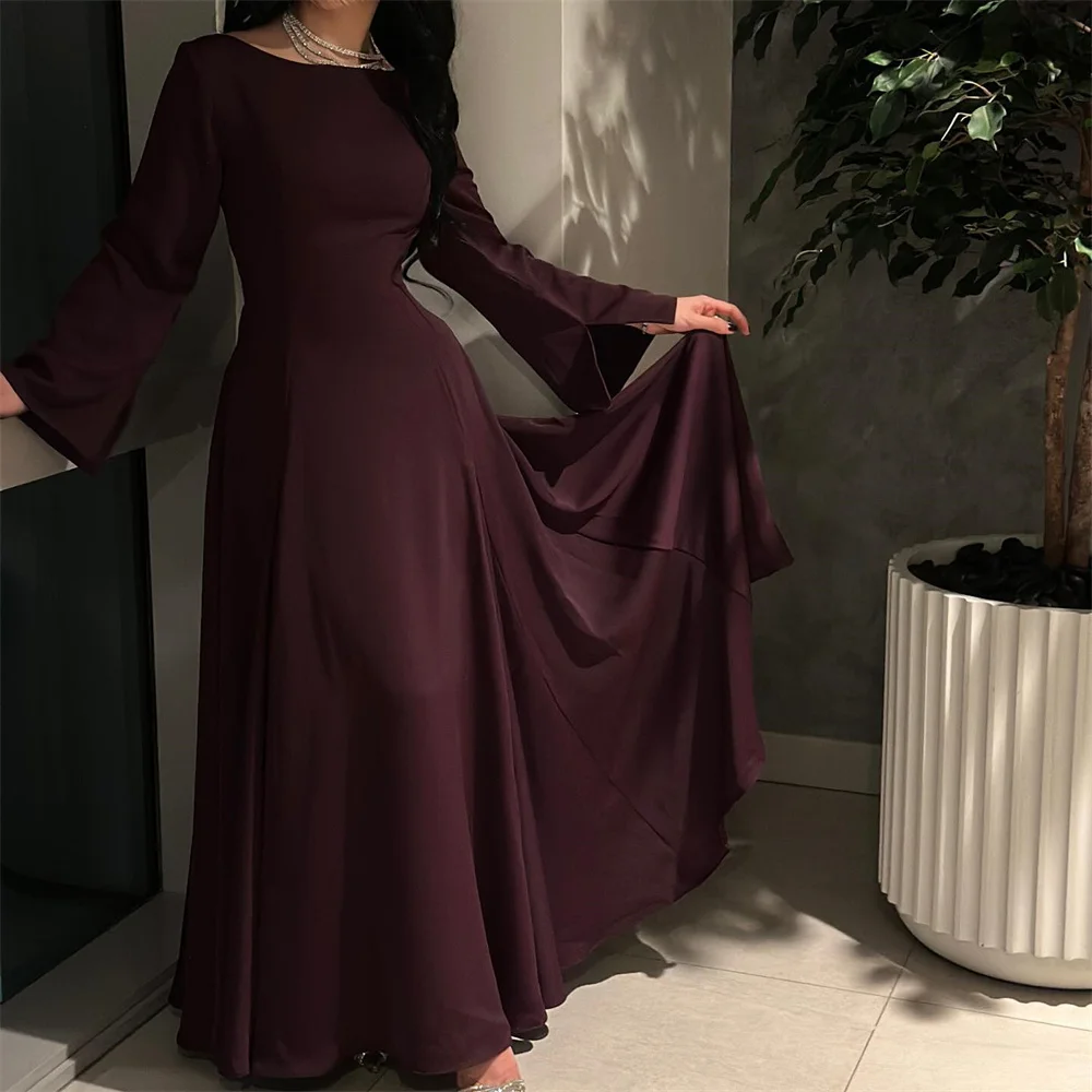 ROYET Classic Elegant Boat Neck Long Sleeve A Line Evening Dress Formal Simple Floor Length Prom Gown For Woman Customized 2025