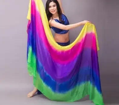 Velo de seda pura para danza del vientre, bufanda de tiro a mano para bailarinas, chal con gradiente de Color vivo, 200cm, 250cm, barato, nuevo, gran oferta