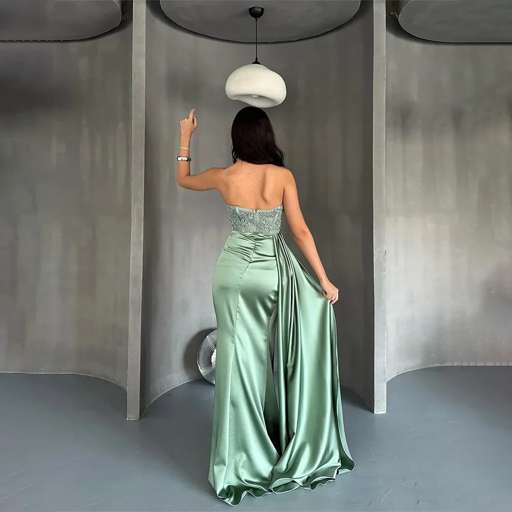 Customized Elegant Long Green Evening Dresses for Special Occasions Backless Floor-Length Sweep Train Prom Gala Party Dress 2025
