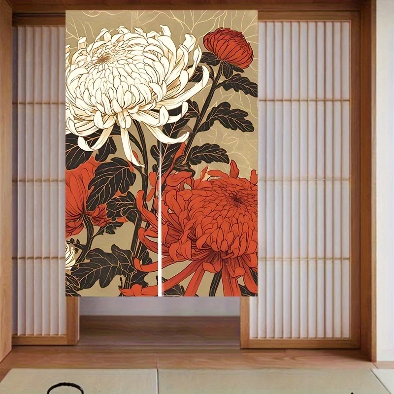 1pc Japanese style Ukiyoe chrysanthemum door curtain Japanese style fabric partition curtain home decoration
