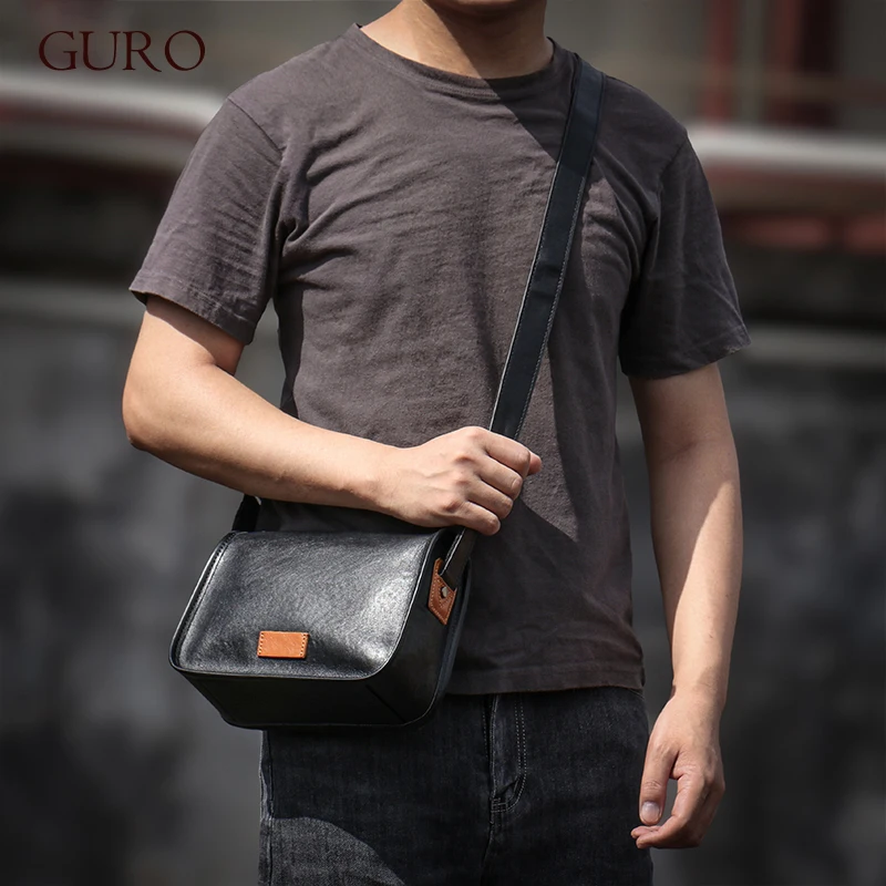 GURO Men's Genuine Leather Shoulder Bag Casual Crossbody Bag High Quality Luxury Small Sling Bag Daily Commuter Messenger Bags