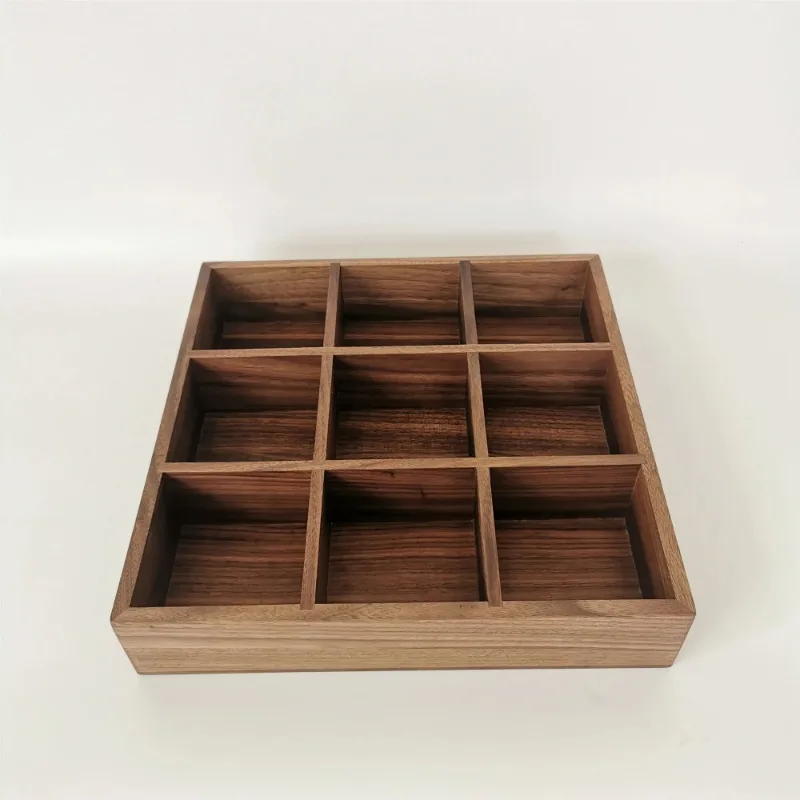 Walnut Storage Box Retro Multi Compartment Organizer Small Items Sudoku Eco-Friendly Durable Drawer Organizer